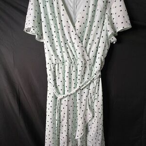 Lane Bryant Asymmetrical Polka Dot Dress - Aqua and Navy Blue.